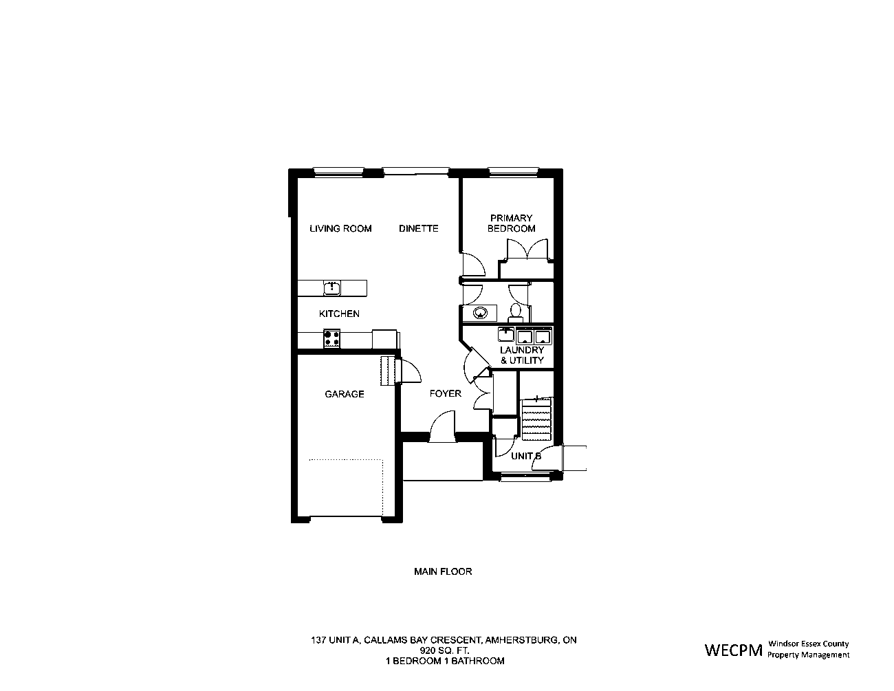 137 Callams Bay Cres (Unit A) floor plan — 1 bedroom, 1 bathroom, 920 sq ft