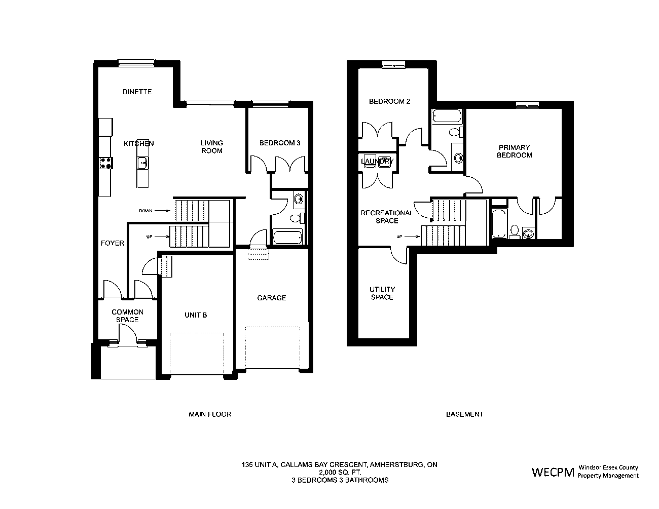 135 Callams Bay Cres (Unit A) floor plan — 3 bedrooms, 3 bathrooms, 2,000 sq ft