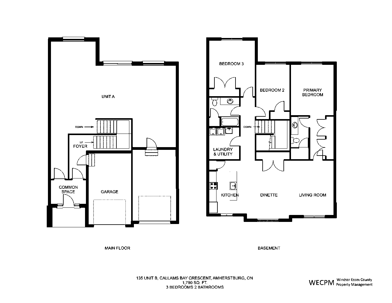 135 Callams Bay Cres (Unit B) floor plan — 3 bedrooms, 2 bathrooms, 1,790 sq ft